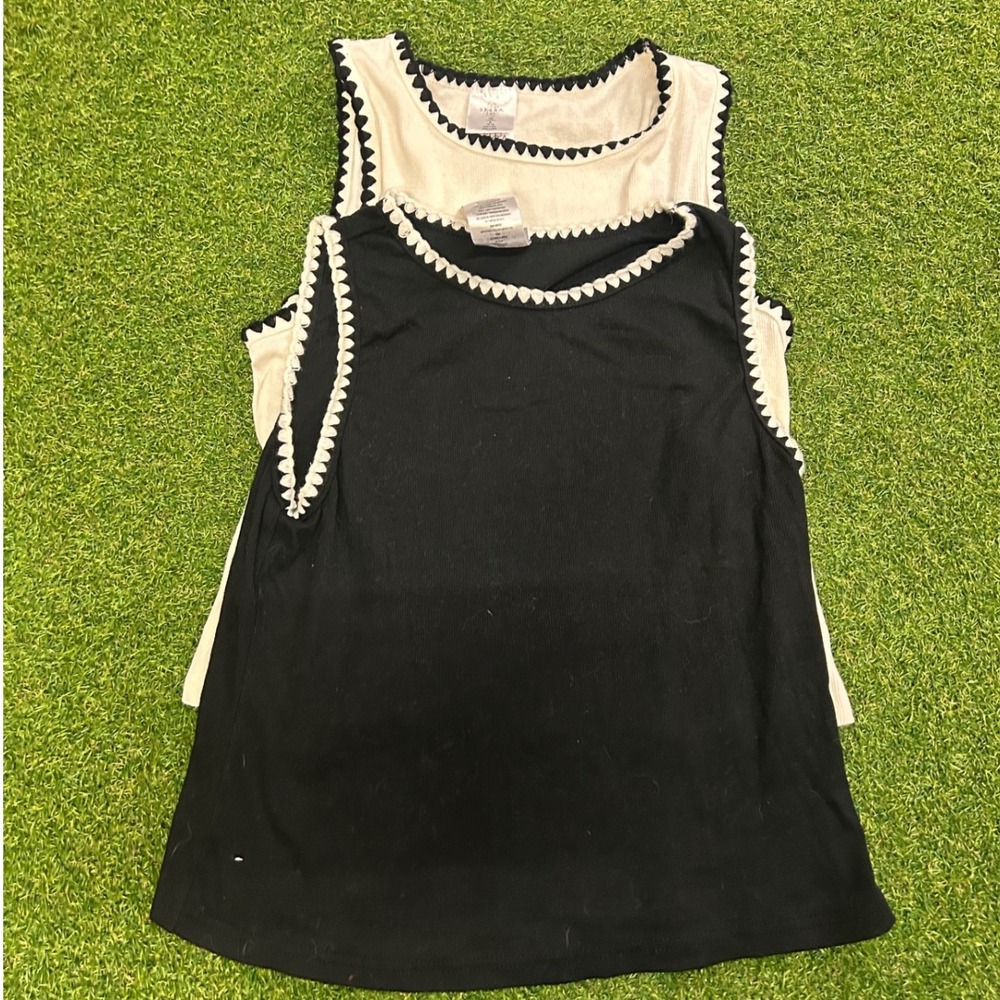Serra Womens Rib Tank Top 2 Pack Black Cream Crochet Trim Size L 12-14
